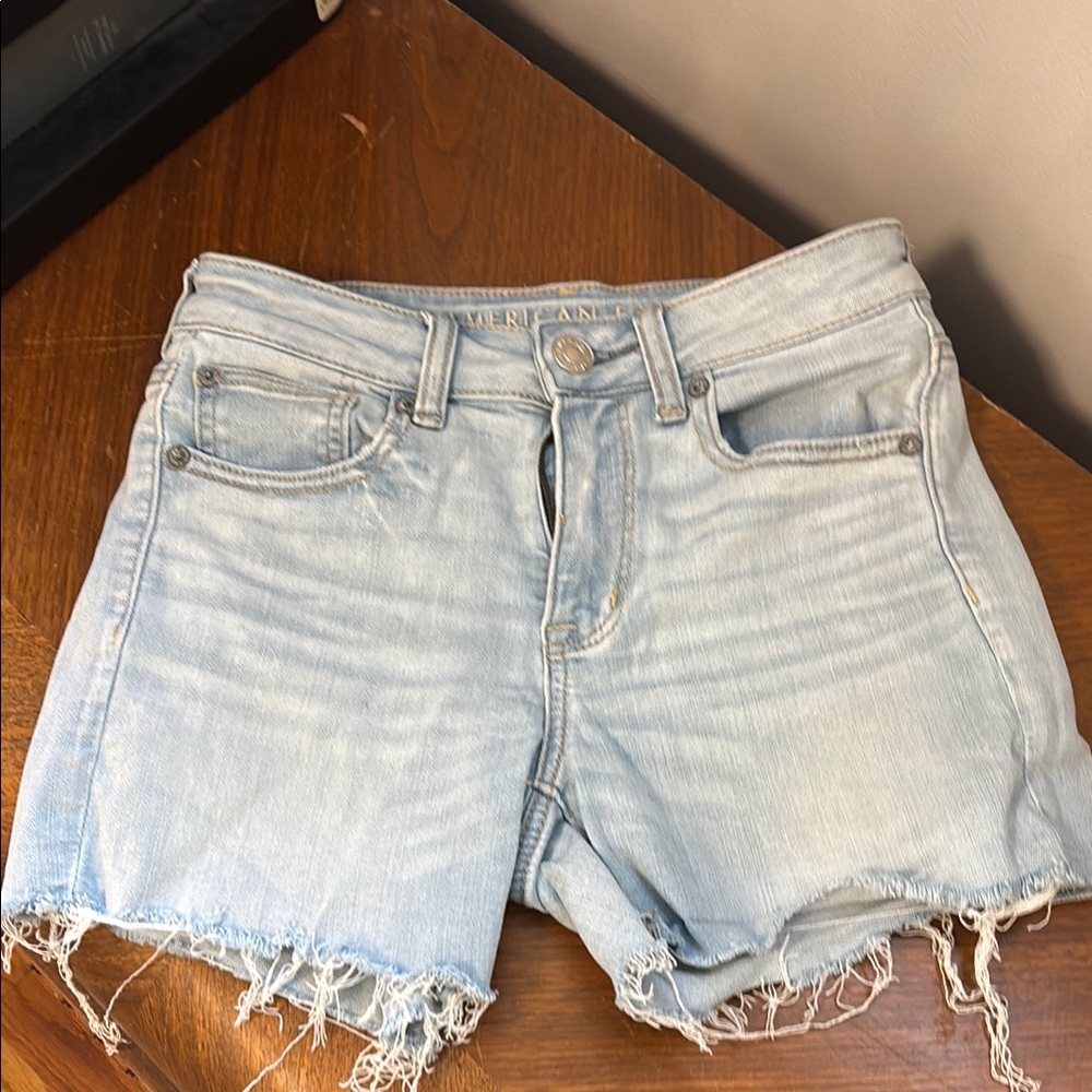 American Eagle Outfitters Blue Jean Shorts Distressed Frayed Hem